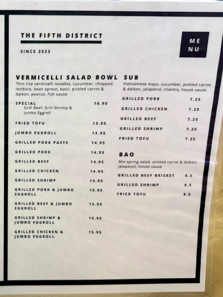 The Fifth District Menu 5